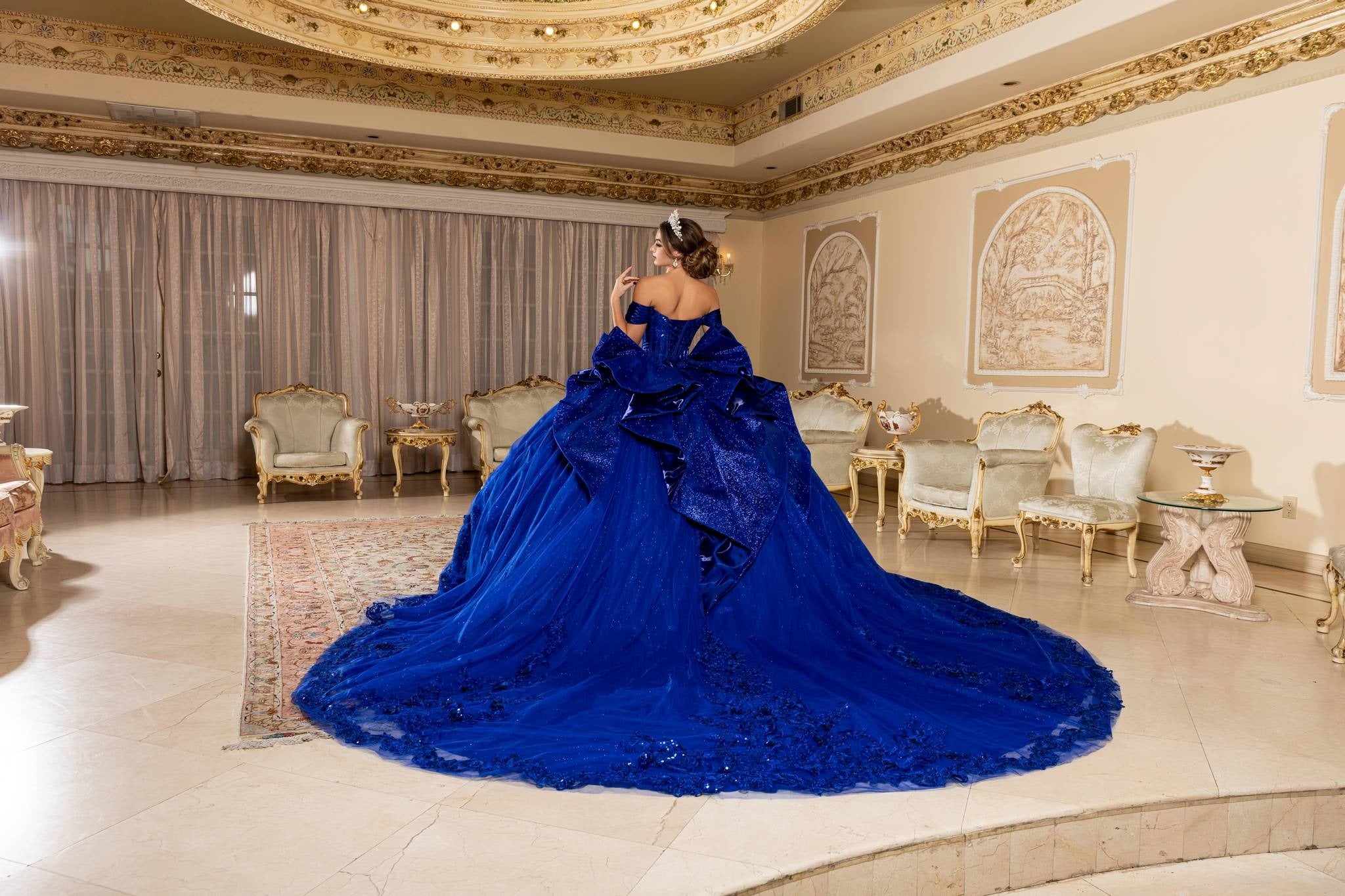 Off-the-Shoulder Floor-Length Tulle Quinceañera Ball Gown May Queen LK297