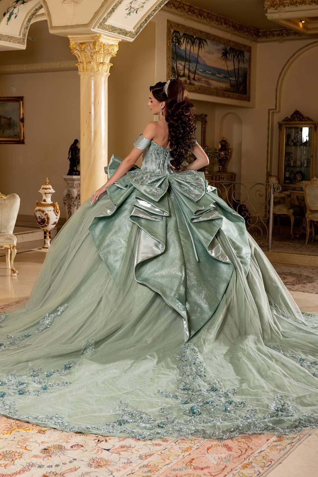 Off-the-Shoulder Floor-Length Tulle Quinceañera Ball Gown May Queen LK297