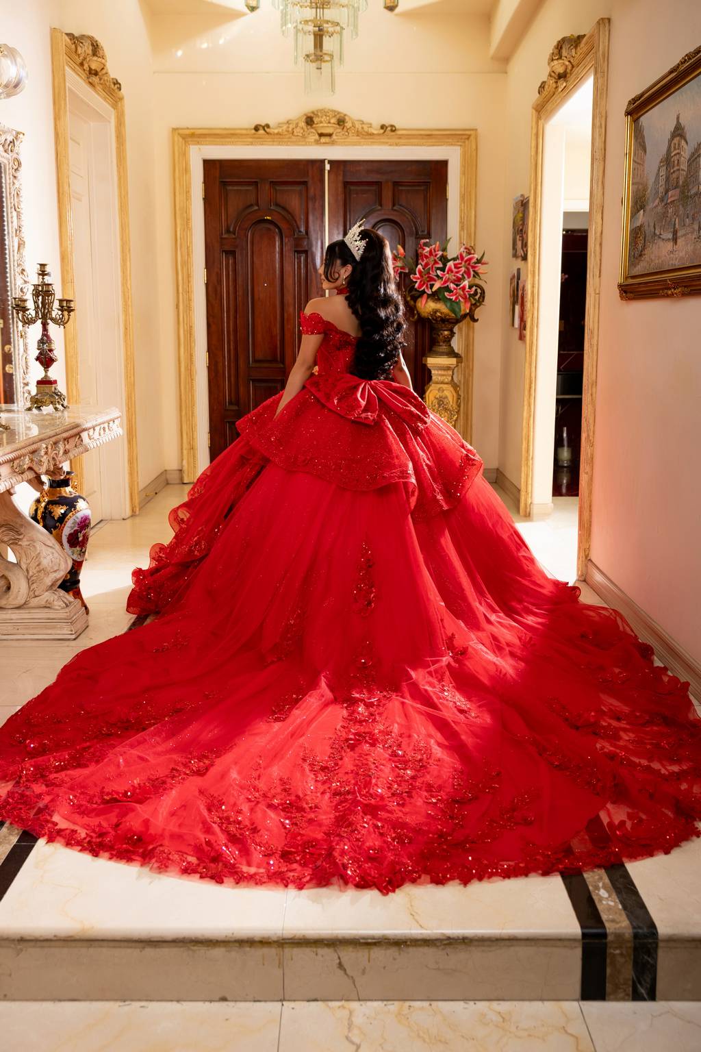 Off-the-Shoulder Floor-Length Tulle Quinceañera Ball Gown May Queen LK298