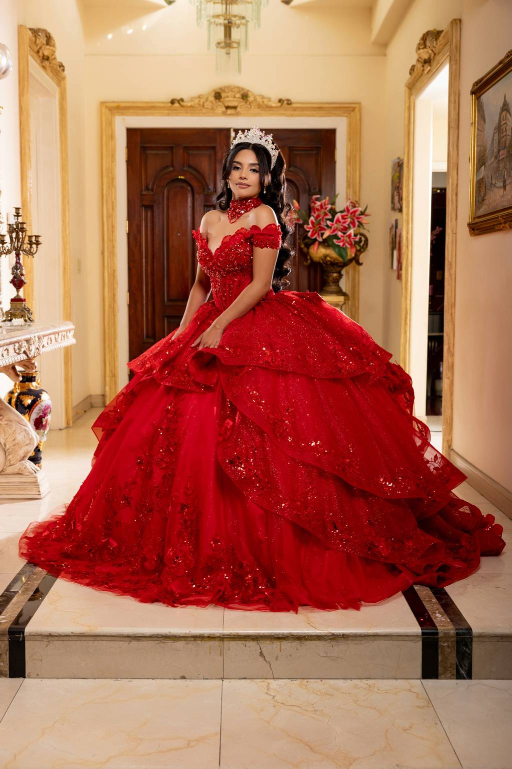 Off-the-Shoulder Floor-Length Tulle Quinceañera Ball Gown May Queen LK298