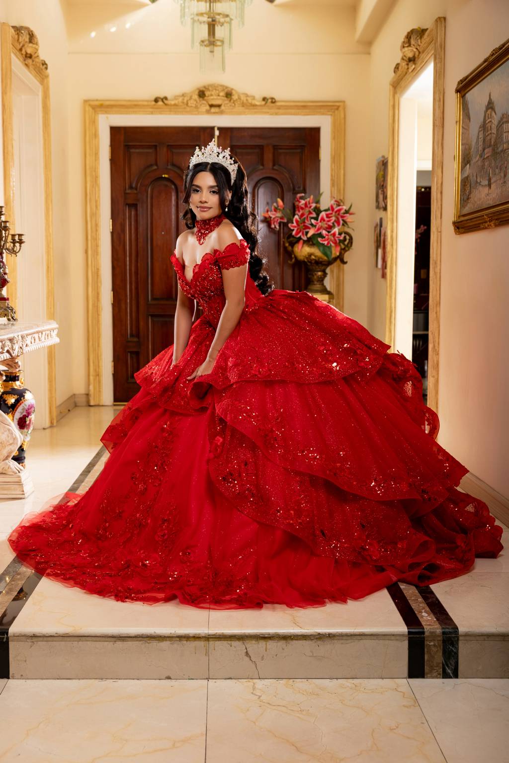 Off-the-Shoulder Floor-Length Tulle Quinceañera Ball Gown May Queen LK298