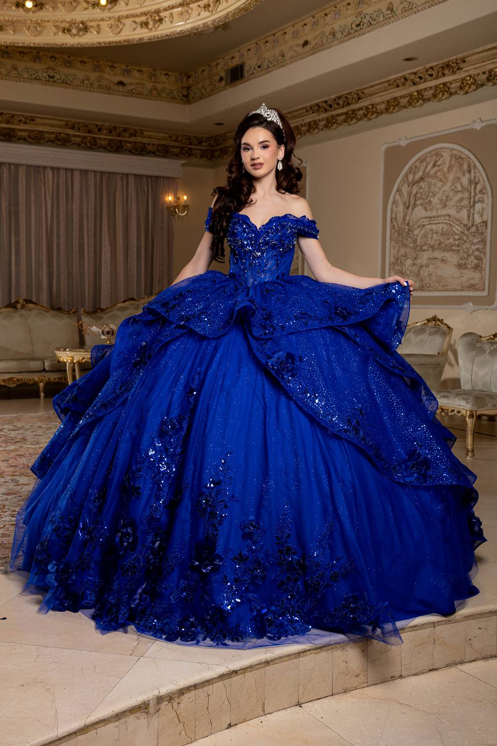 Off-the-Shoulder Floor-Length Tulle Quinceañera Ball Gown May Queen LK298