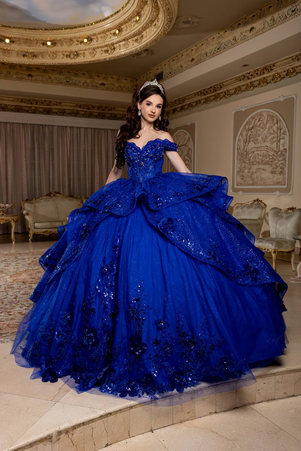 Off-the-Shoulder Floor-Length Tulle Quinceañera Ball Gown May Queen LK298