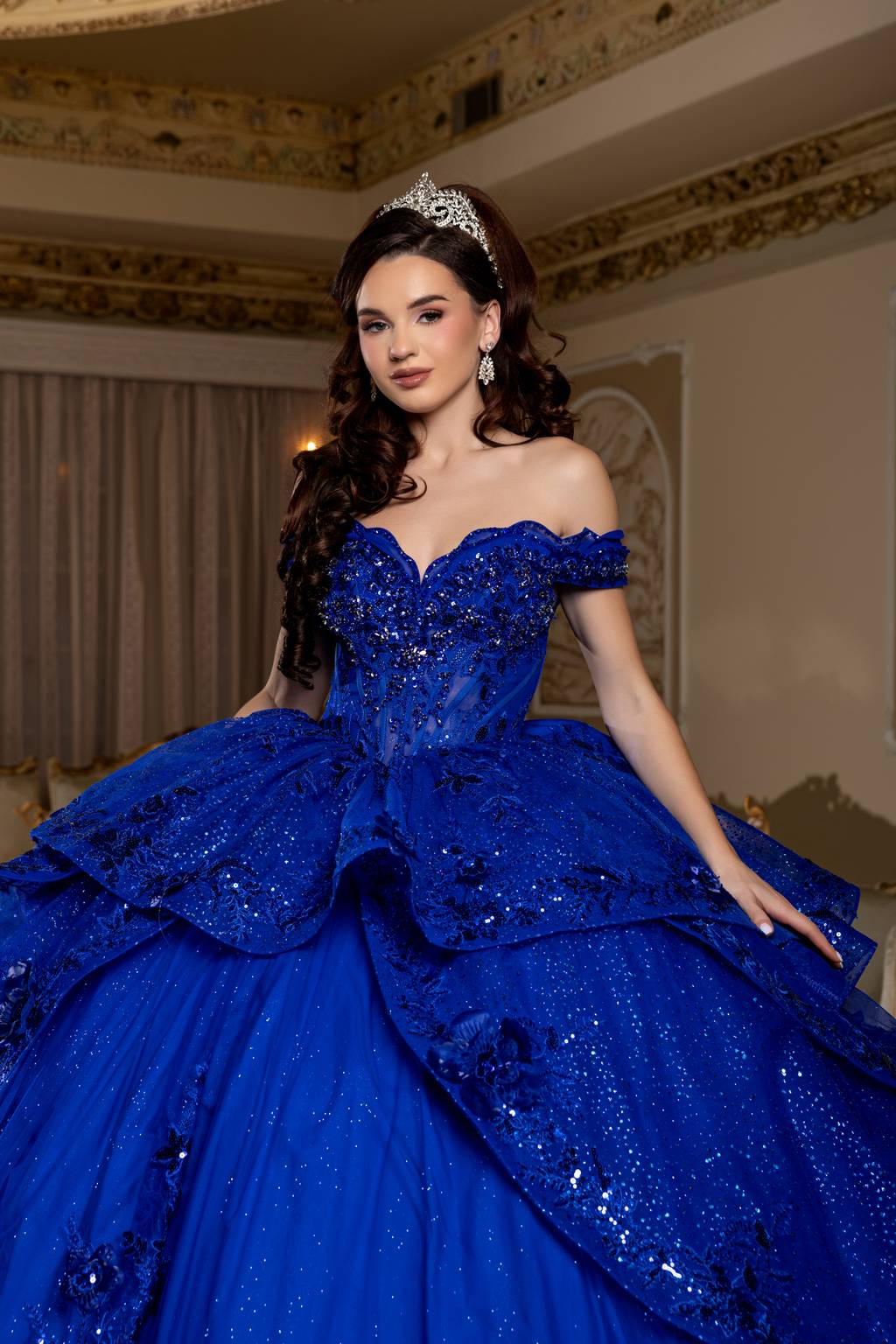 Off-the-Shoulder Floor-Length Tulle Quinceañera Ball Gown May Queen LK298
