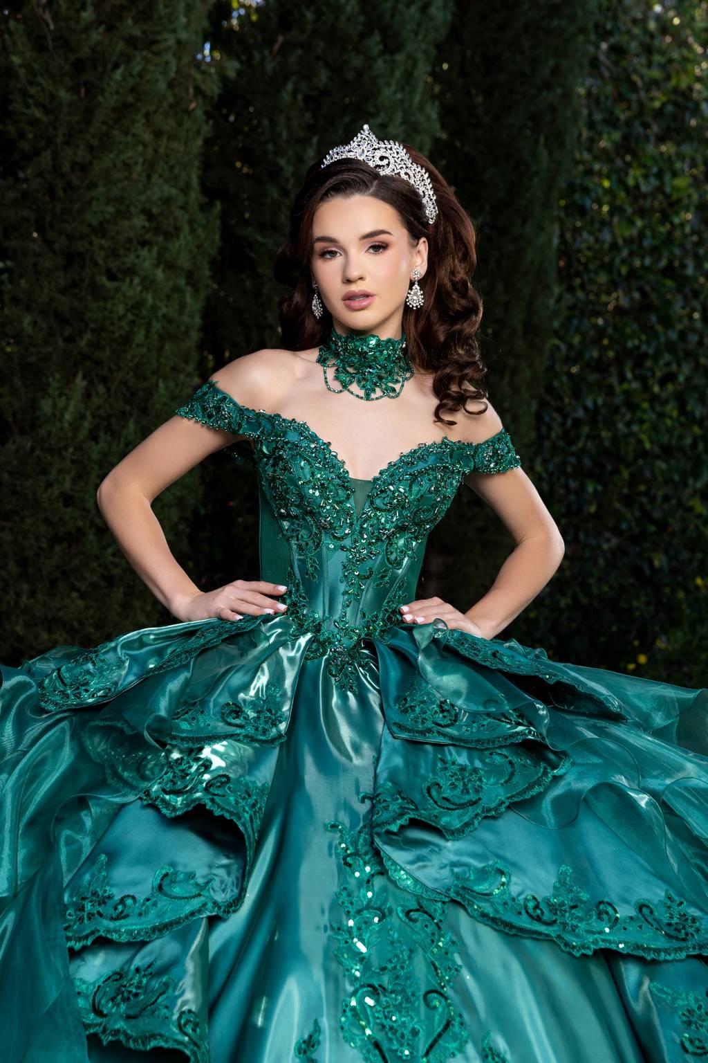 Off-the-Shoulder Floor-Length with Train Satin Quinceañera Ball Gown May Queen LK300