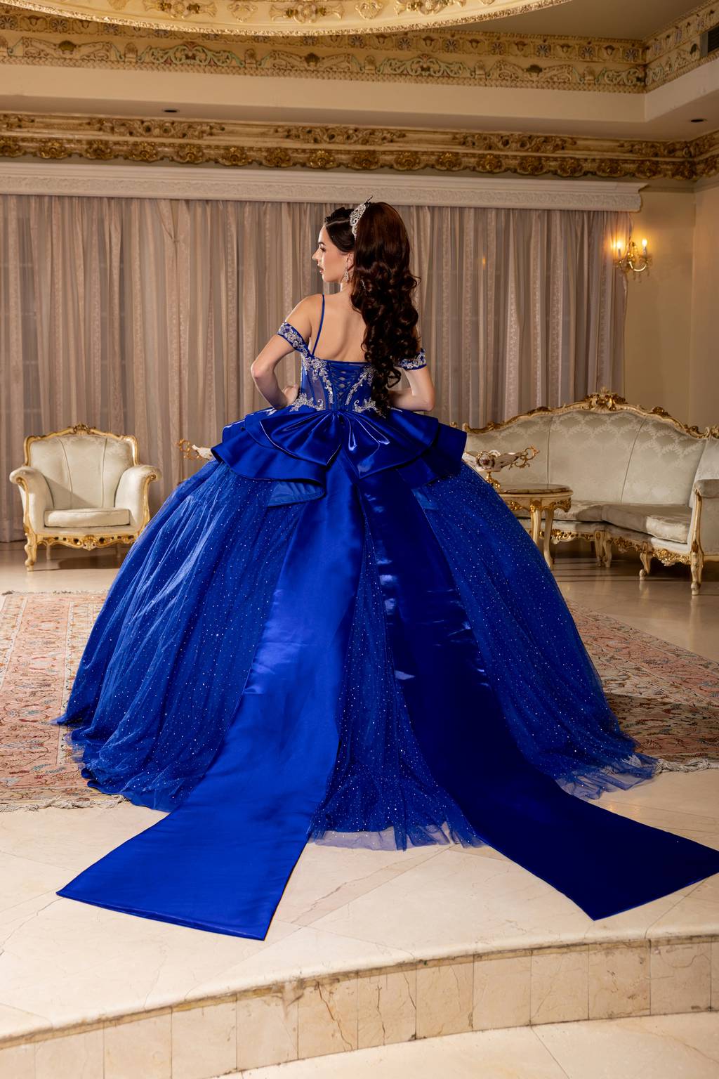 Off-the-Shoulder Floor-Length Tulle Quinceañera Ball Gown May Queen LK301