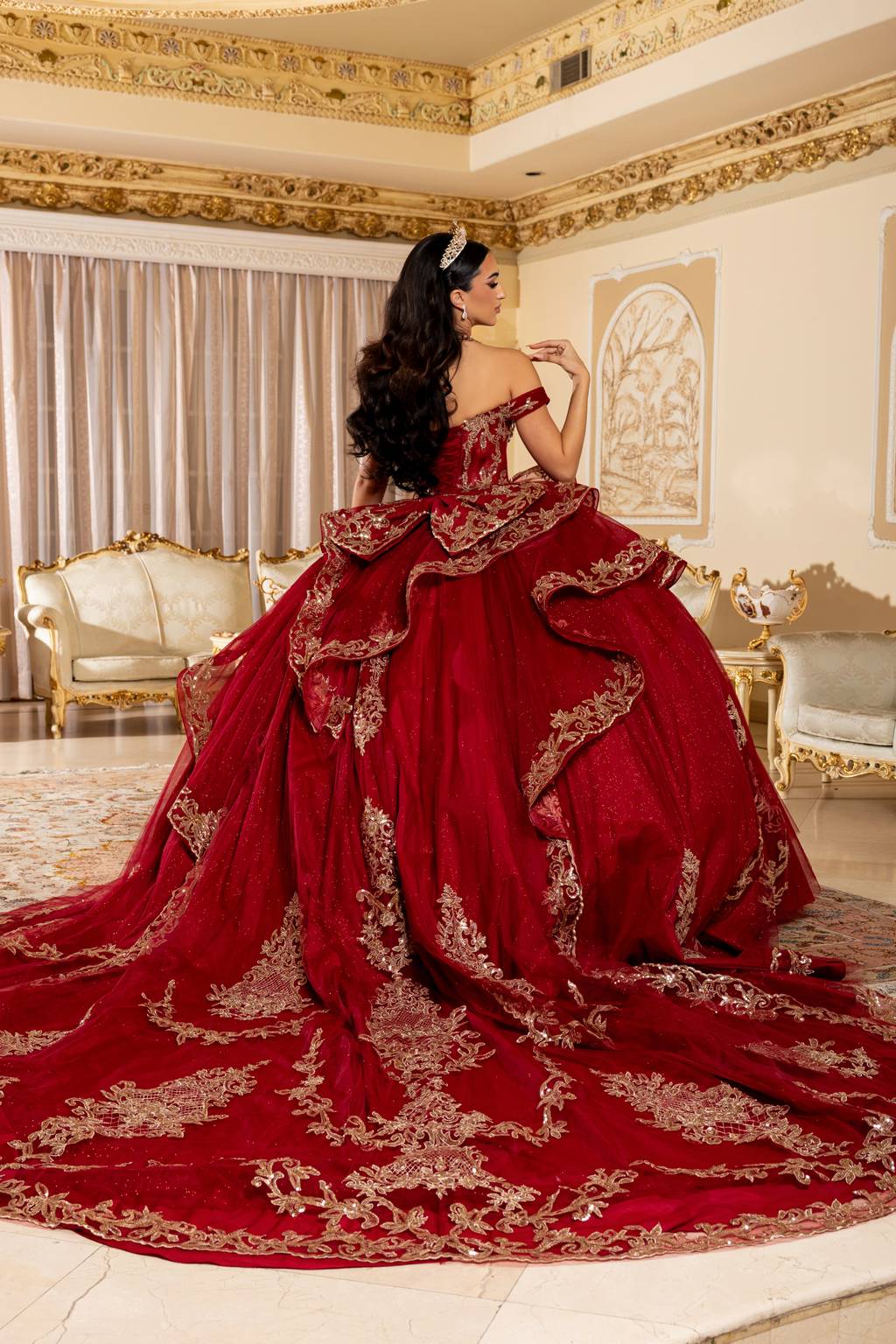 Off-the-Shoulder Floor-Length Tulle Quinceañera Ball Gown May Queen LK303