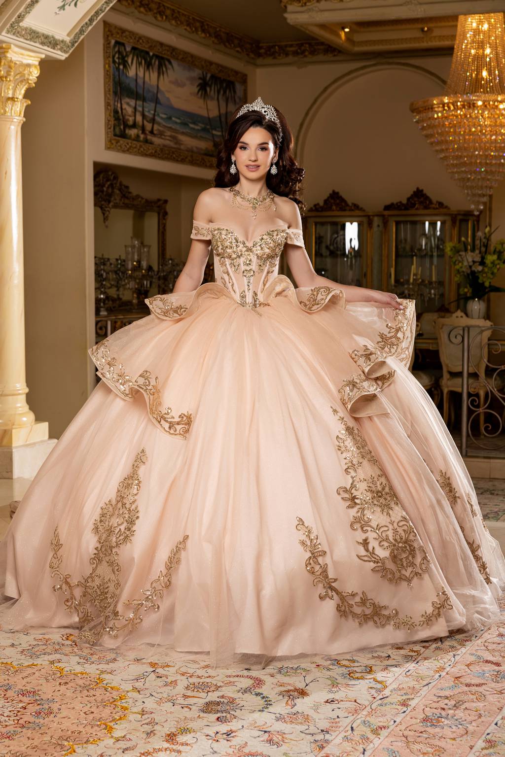 Off-the-Shoulder Floor-Length Tulle Quinceañera Ball Gown May Queen LK303