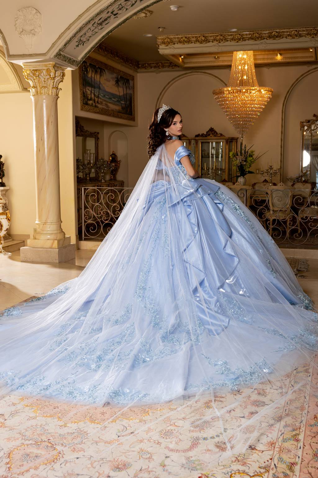 Off-the-Shoulder Floor-Length Tulle Quinceañera Ball Gown May Queen LK305