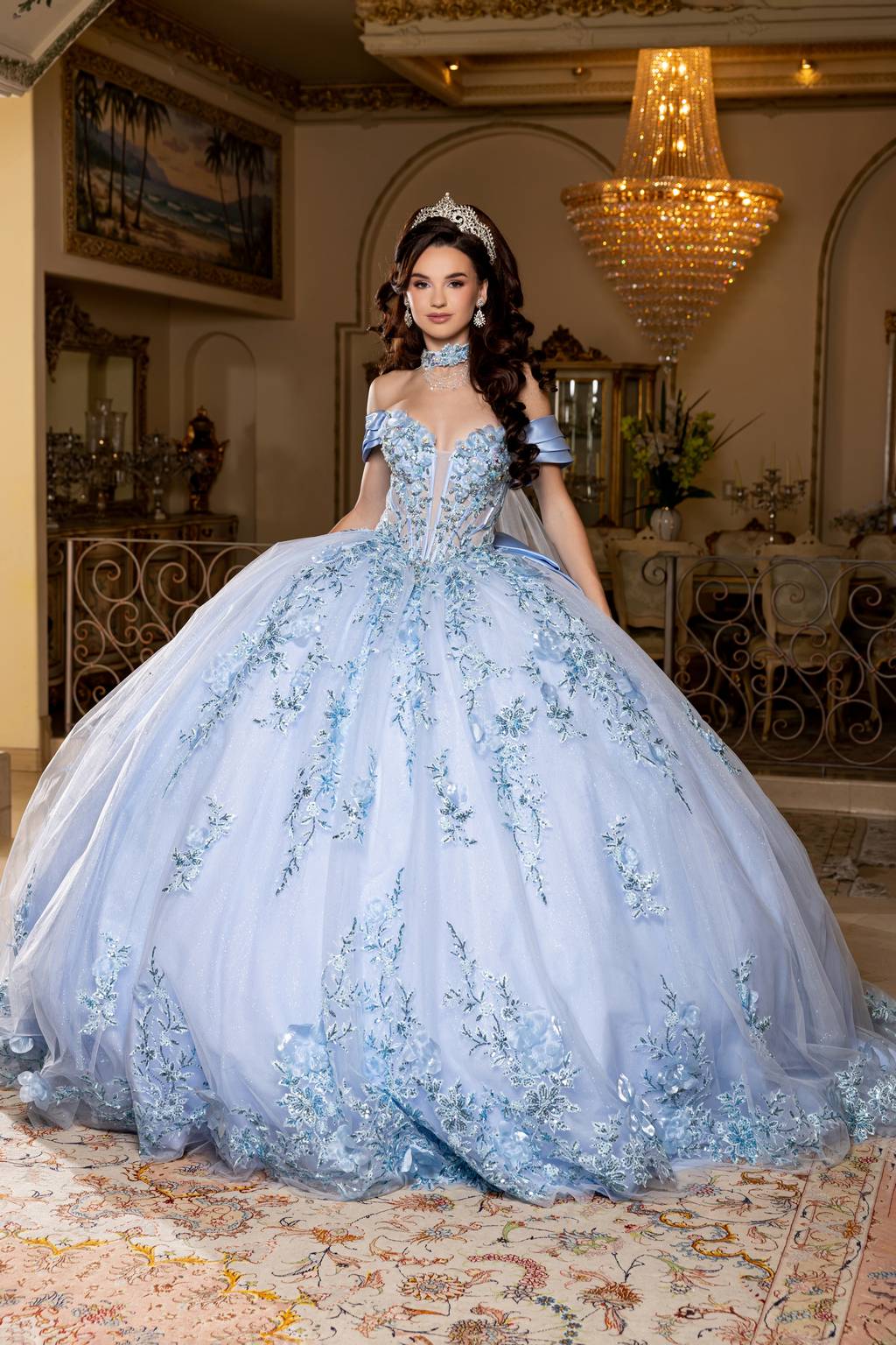 Off-the-Shoulder Floor-Length Tulle Quinceañera Ball Gown May Queen LK305