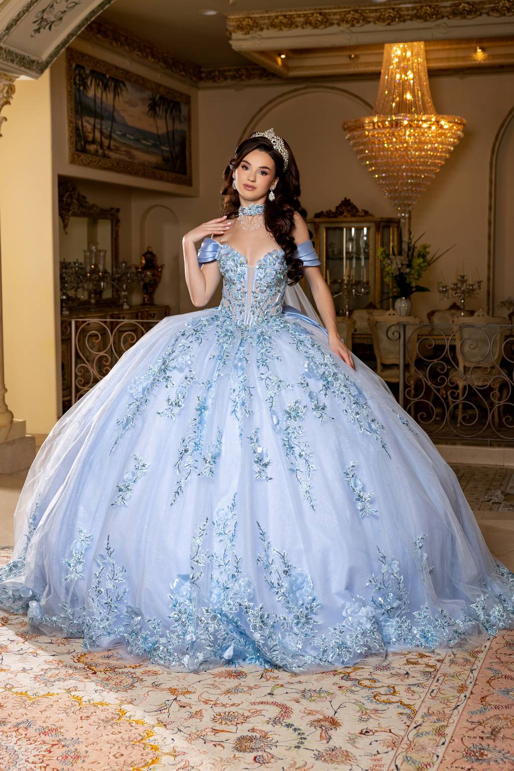 Off-the-Shoulder Floor-Length Tulle Quinceañera Ball Gown May Queen LK305