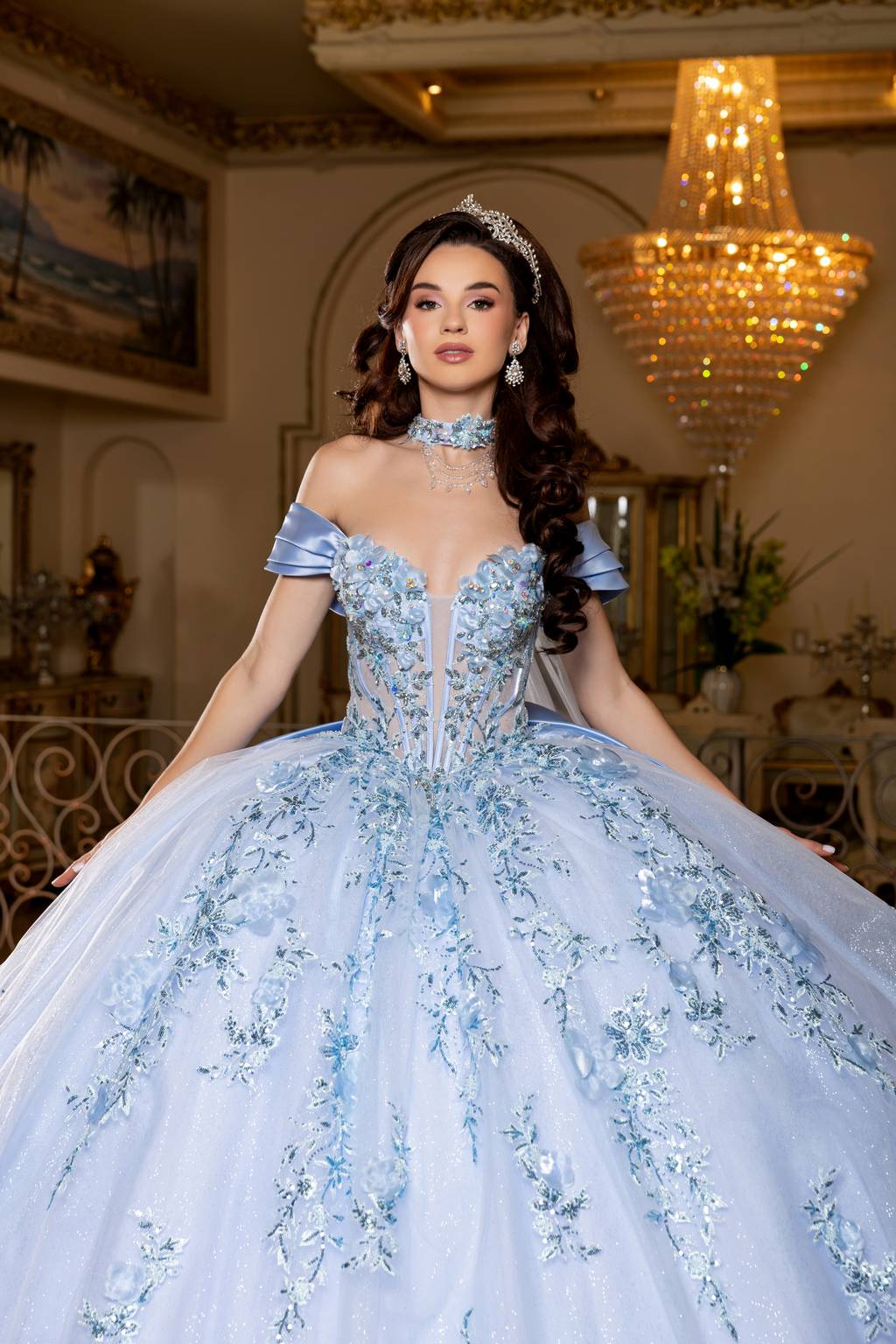 Off-the-Shoulder Floor-Length Tulle Quinceañera Ball Gown May Queen LK305