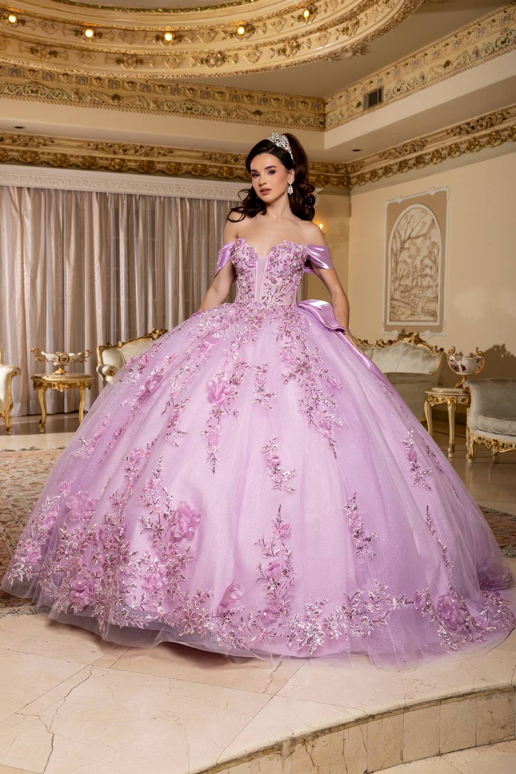 Off-the-Shoulder Floor-Length Tulle Quinceañera Ball Gown May Queen LK305