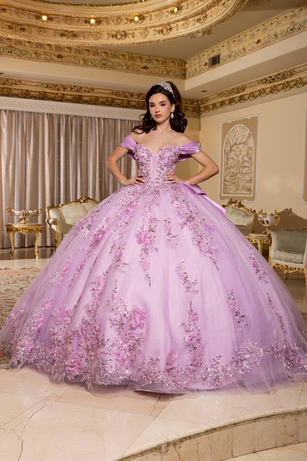 Off-the-Shoulder Floor-Length Tulle Quinceañera Ball Gown May Queen LK305
