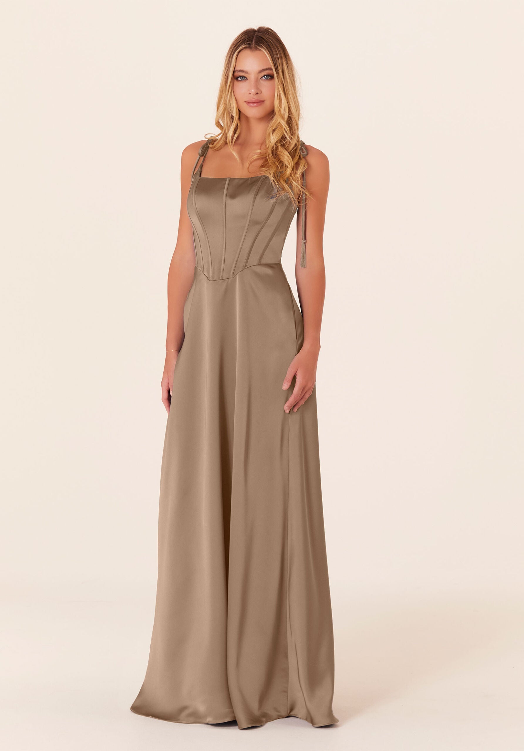 Formal Dresses Long Formal A Line Corset Dress Latte-Satin-21822-Corset