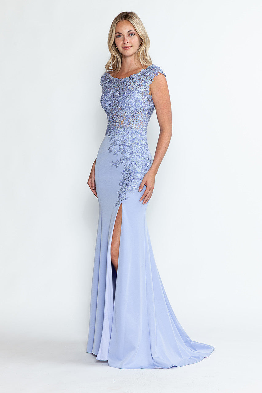 Formal Dresses Beaded Formal Long Floral Dress Lenovia 8343 Lilac-Crepe-8343-Beaded