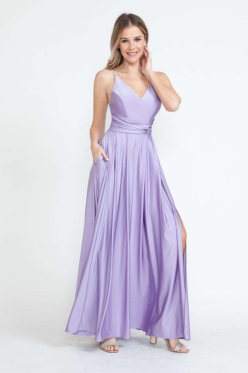 Formal Dresses A Line Formal Slit Long Prom Dress Lenovia 5275 Lilac-Satin-5275-A Line