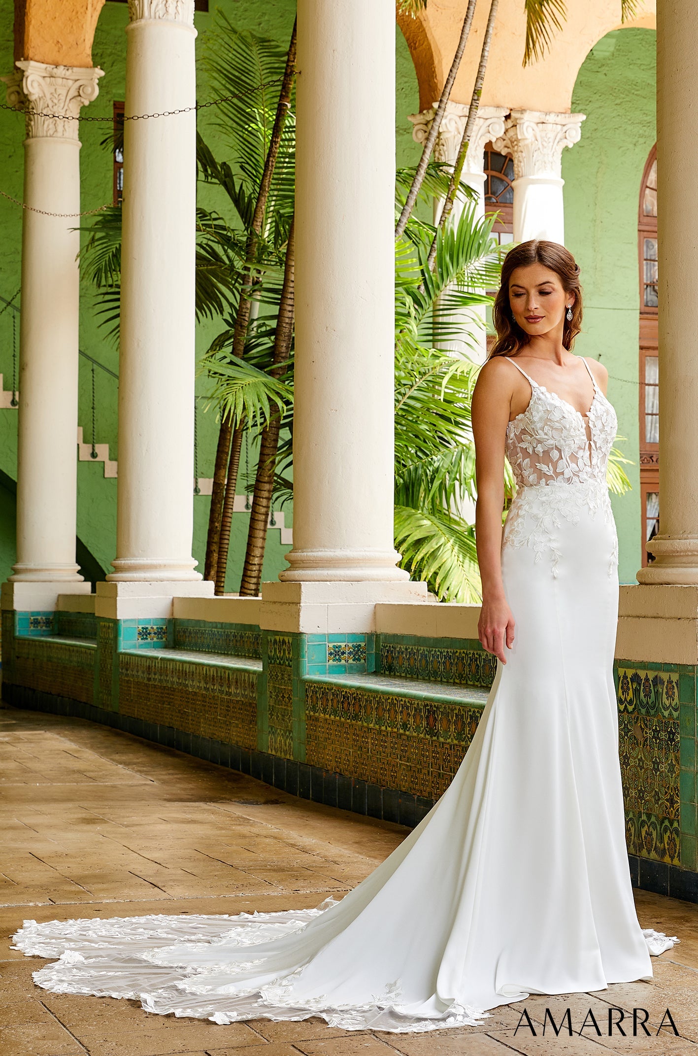 Wedding Dresses Lace Long Bridal Fitted Wedding Dress Amarra 84390 Ivory/Nude