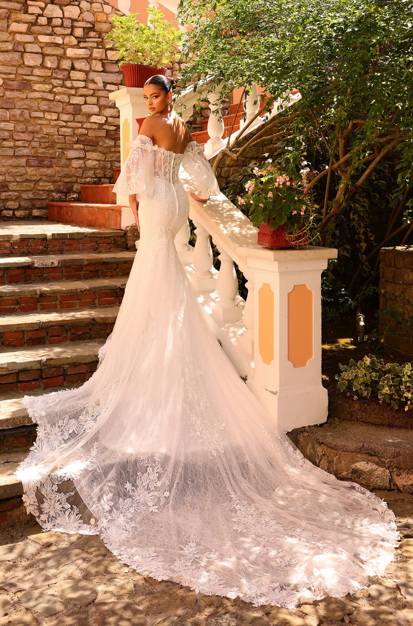 Wedding Dresses 3D Floral Long Corset Mermaid Wedding Dress Amarra 88208 Ivory
