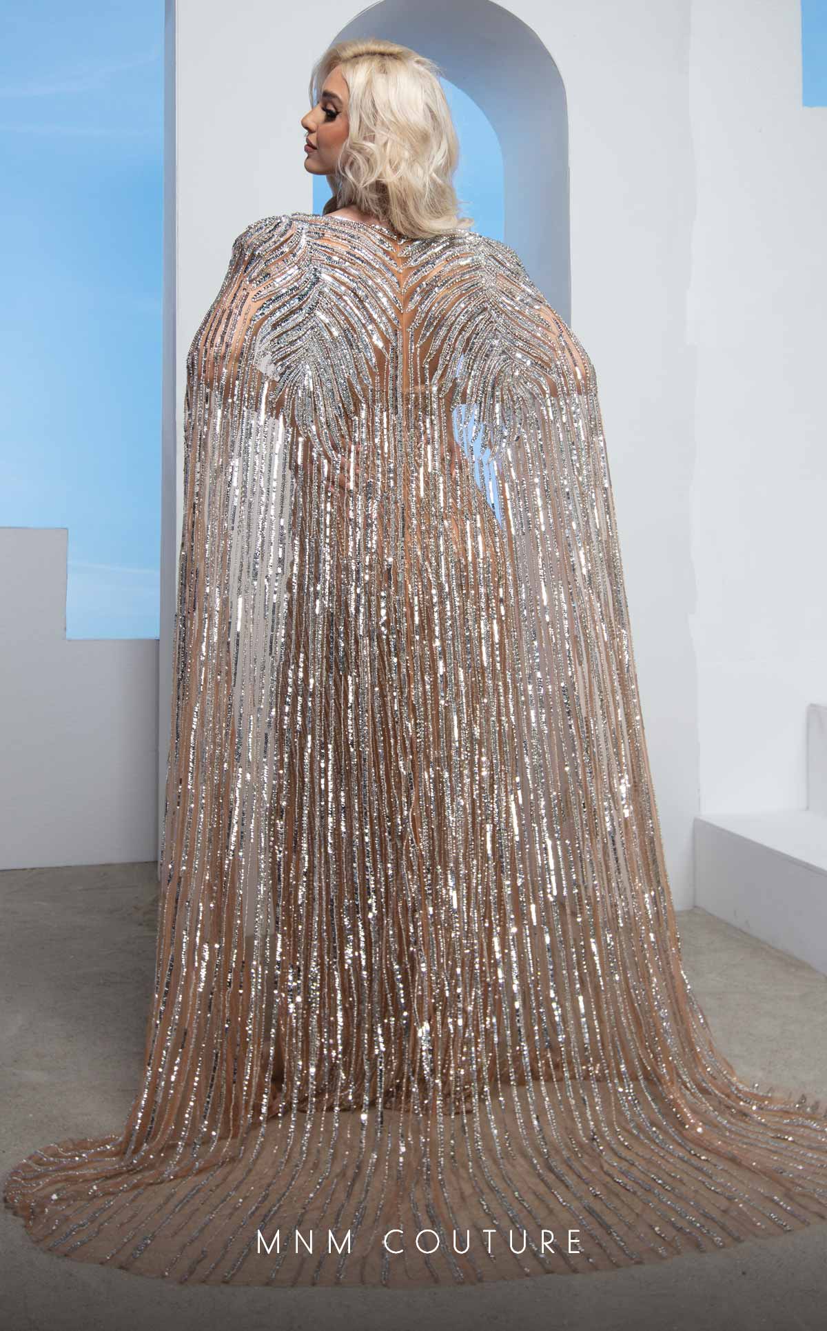 Illusion Floor-Length Sequin Evening Sheath MNM Couture M1003