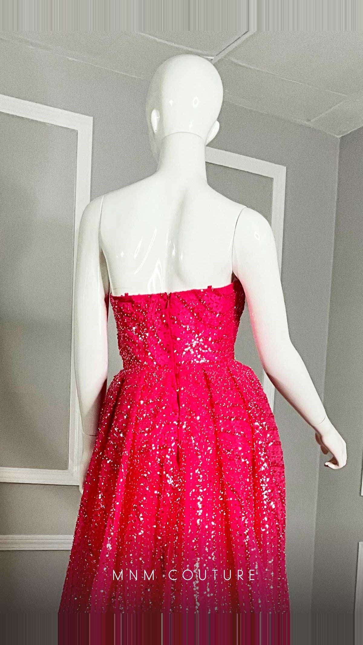 MNM Couture Beaded Embroidered Tulle Straight-Neck Gown with Slit M1106