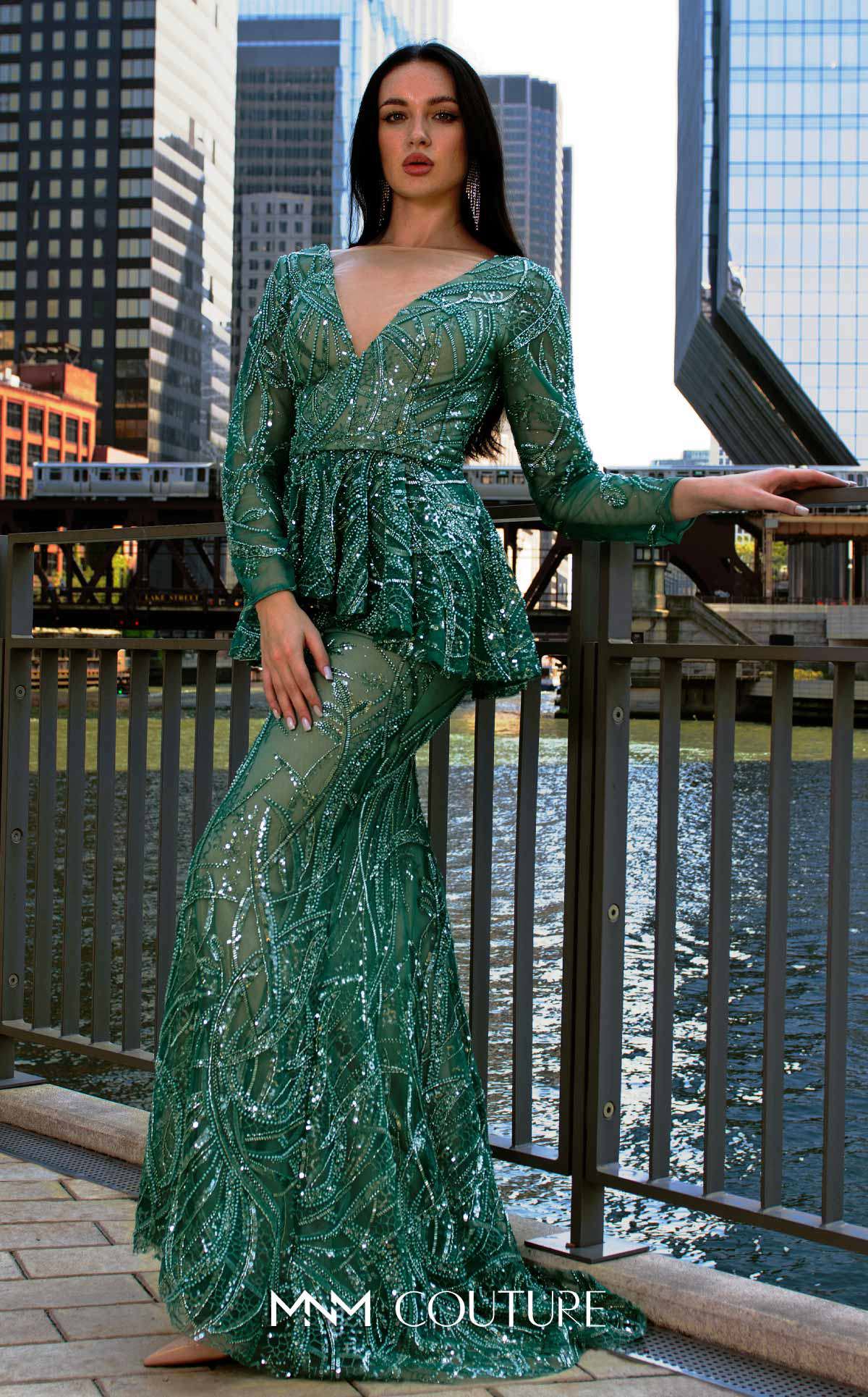 V-Neck Floor-Length Sequin Formal Sheath M1140