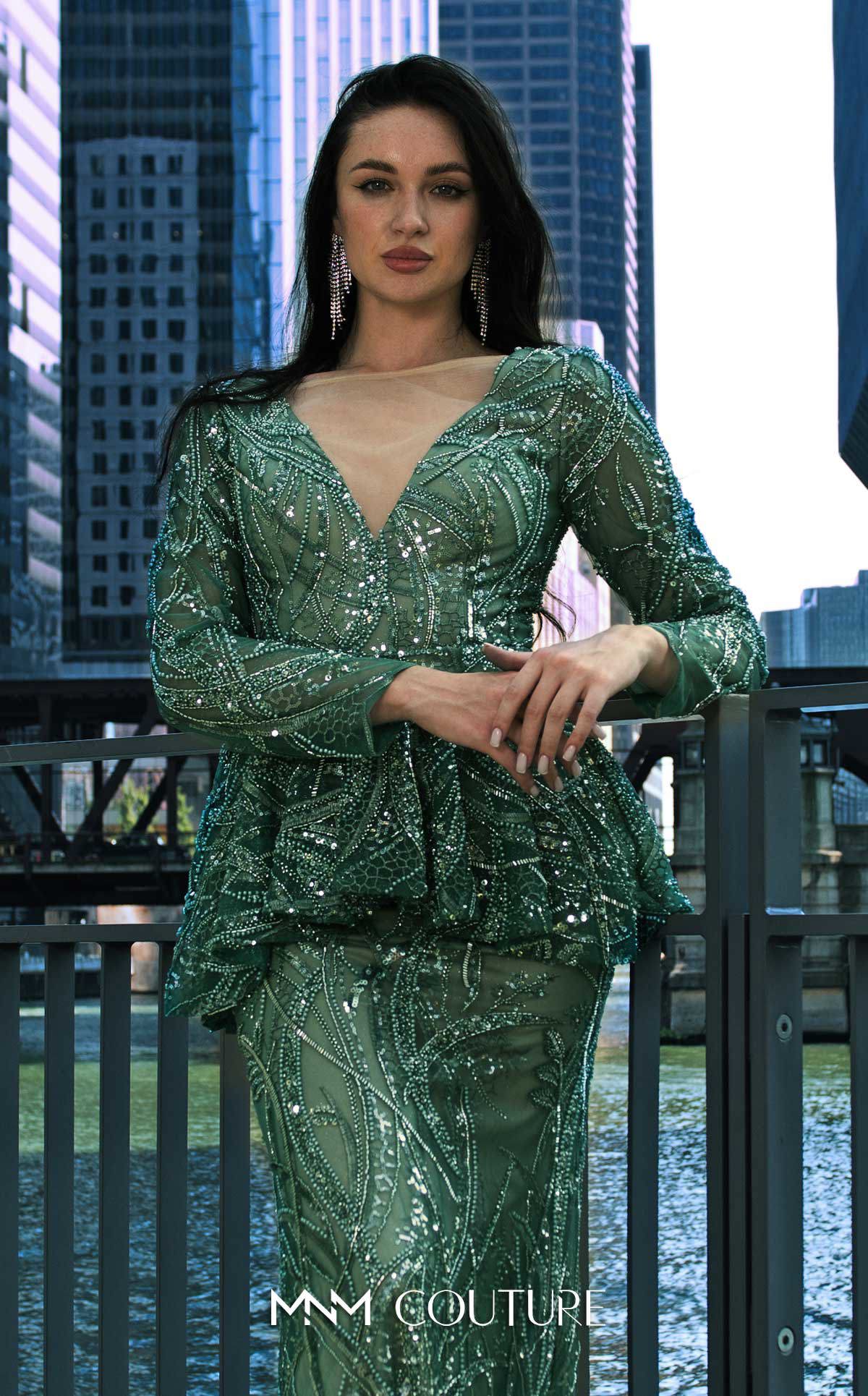 V-Neck Floor-Length Sequin Formal Sheath M1140