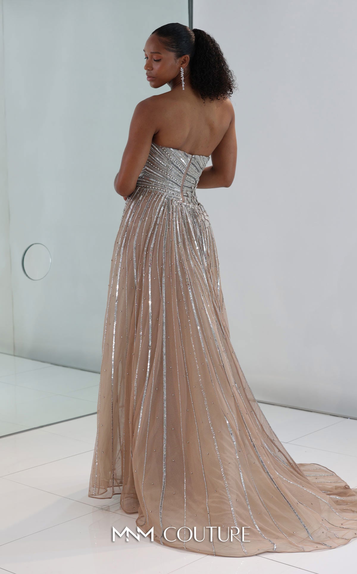 Prom Dresses Long Formal Mermaid Beaded Sequin Prom Dress MNM Couture M1189 Silver