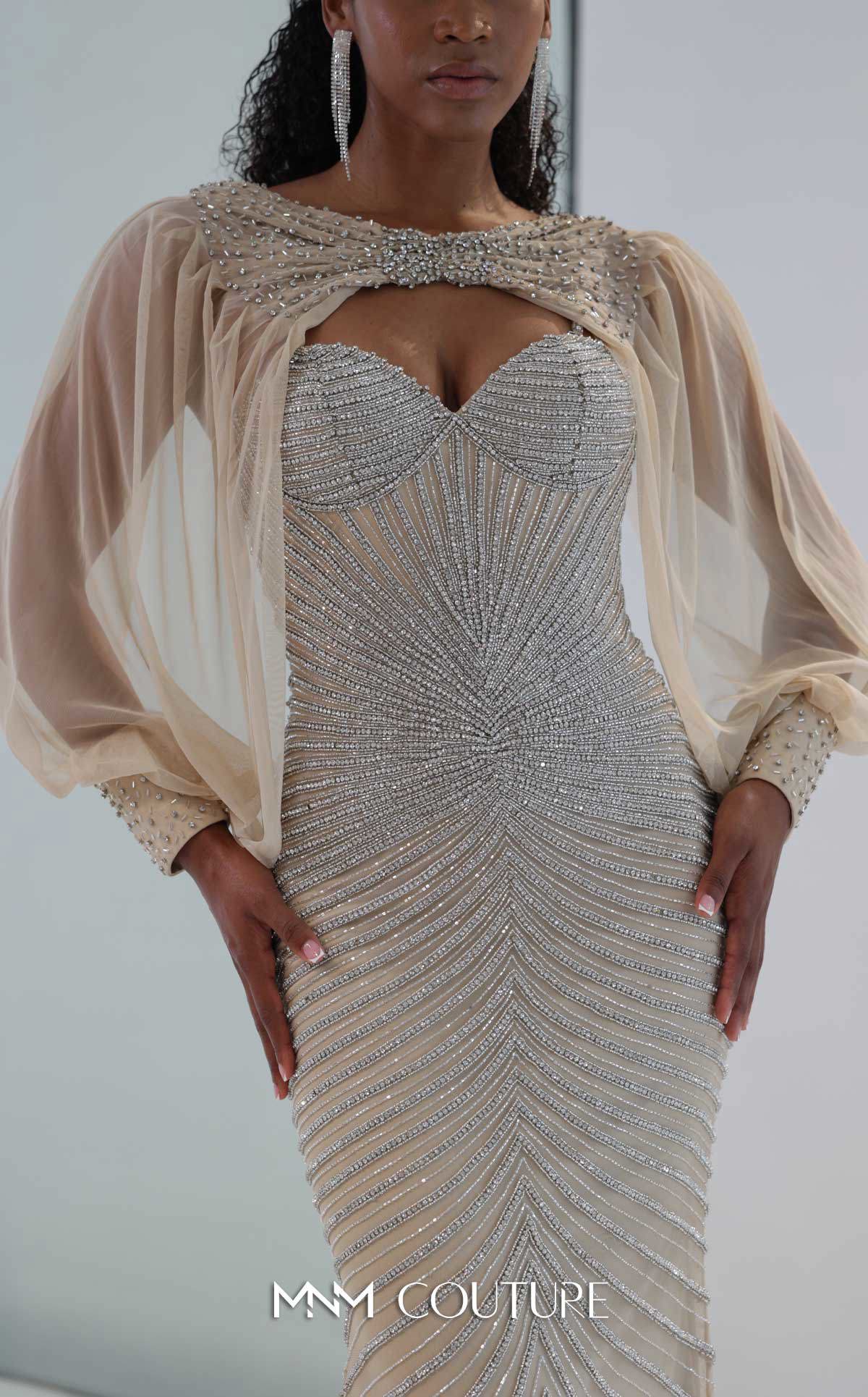 Prom Dresses Long Formal Mermaid Beaded Prom Dress MNM Couture M1191 Silver