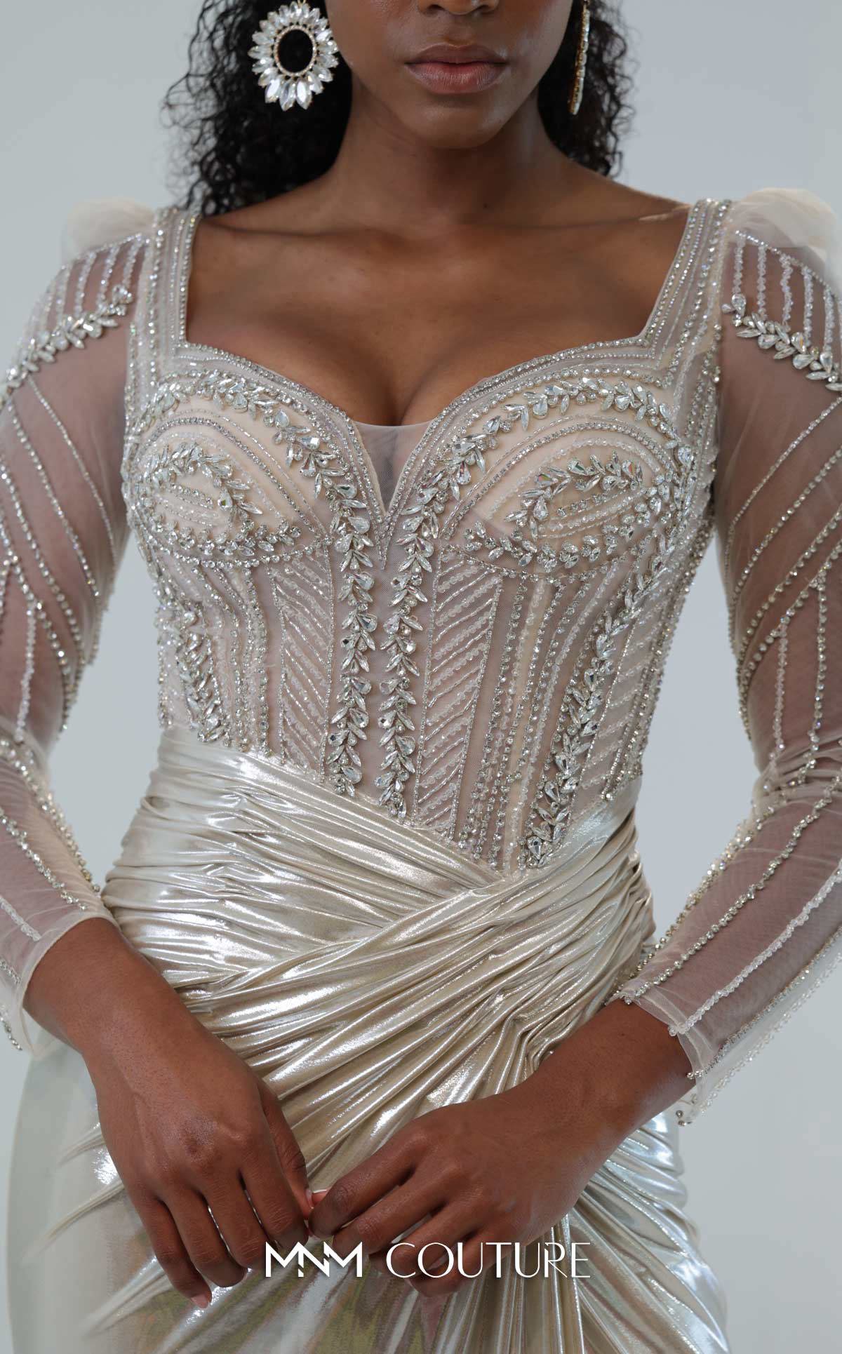 Sweetheart Long Metallic Evening Gown by MNM Couture M1312 in Gold