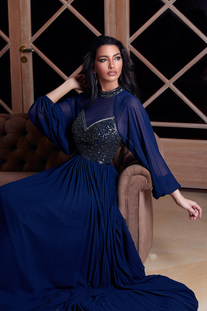 Formal Dresses Fitted Long Formal Beaded Dress Patriot Blue