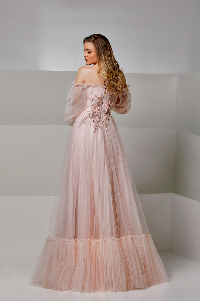 Prom Dresses Long 3D Formal Beaded A Line Prom Dress Blush