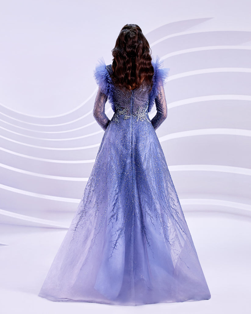 Formal Long Puff Formal A Line Evening Dress Dresses Navy