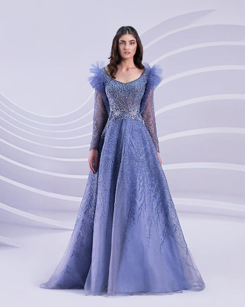 Formal Long Puff Formal A Line Evening Dress Dresses Navy
