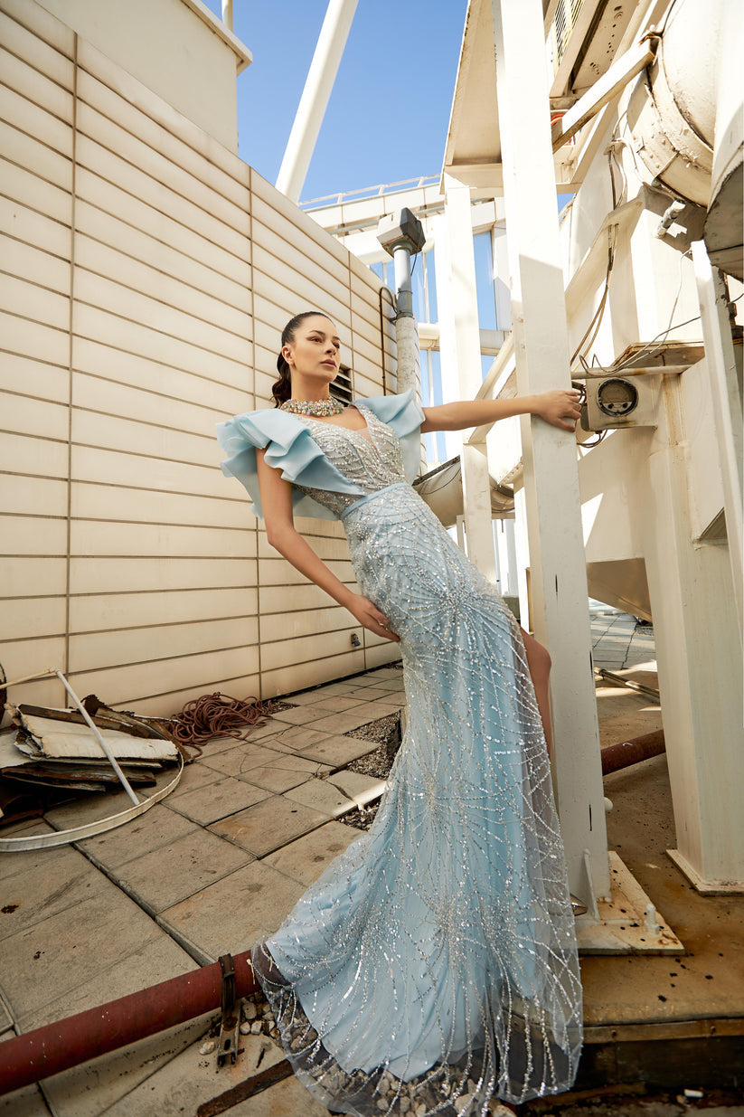 Prom Dresses Fitted Long Pattern Formal Prom Dress Sky Blue