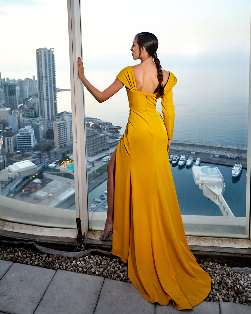 Prom Dresses Mermaid long High Slit Formal Prom Dress Yellow