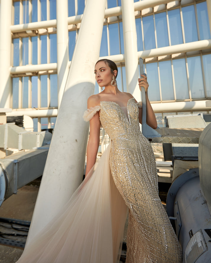 Prom Dresses Long Prom Formal Beaded Evening Dress Beige