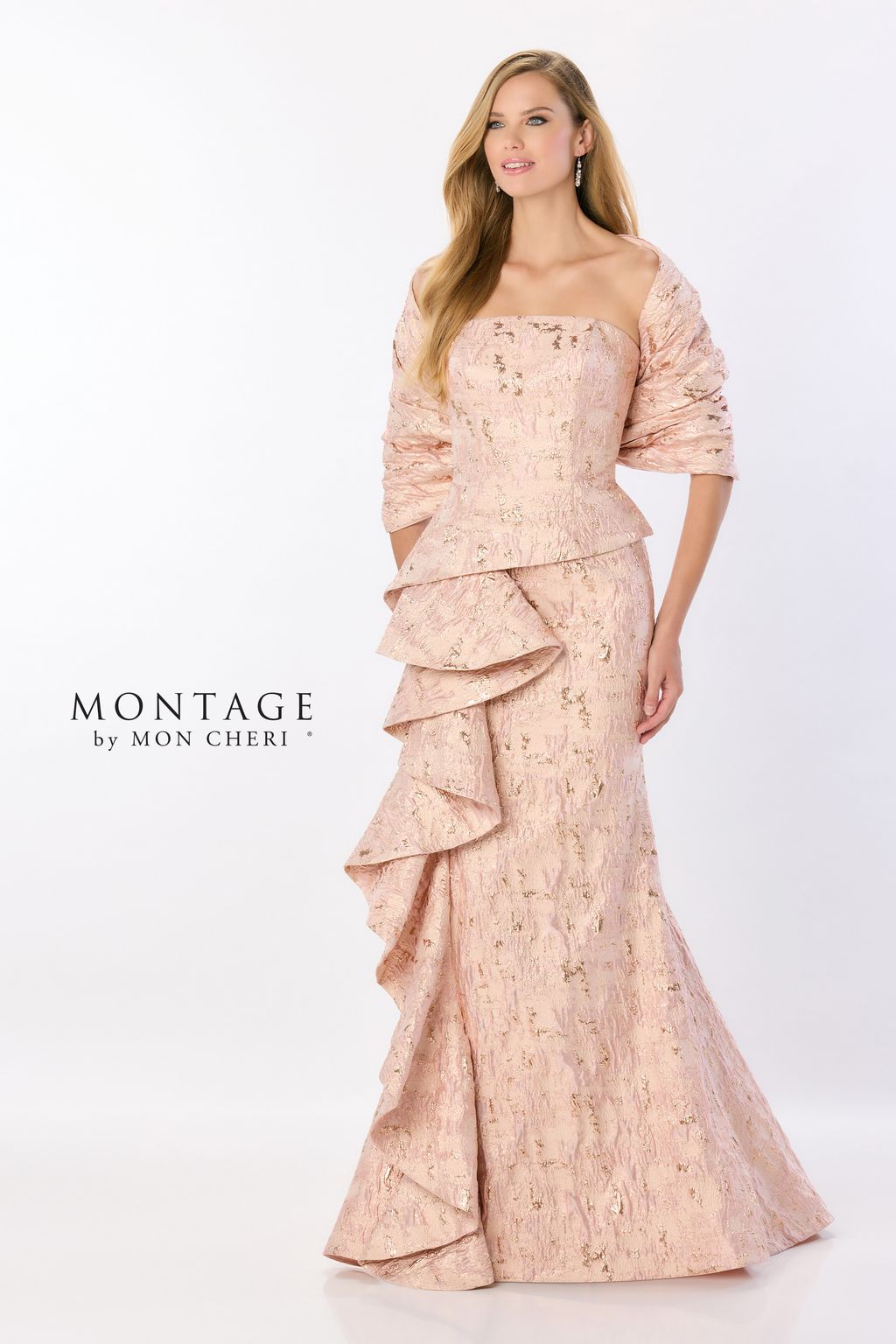 Formal Dresses Ruffle Detail Long Formal Mermaid Gown Metallic Evening Dress Rose Gold