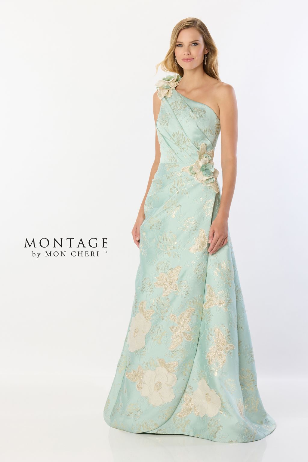 Aqua Gold Montage M2229 Long Floral A Line Formal Dress Formal