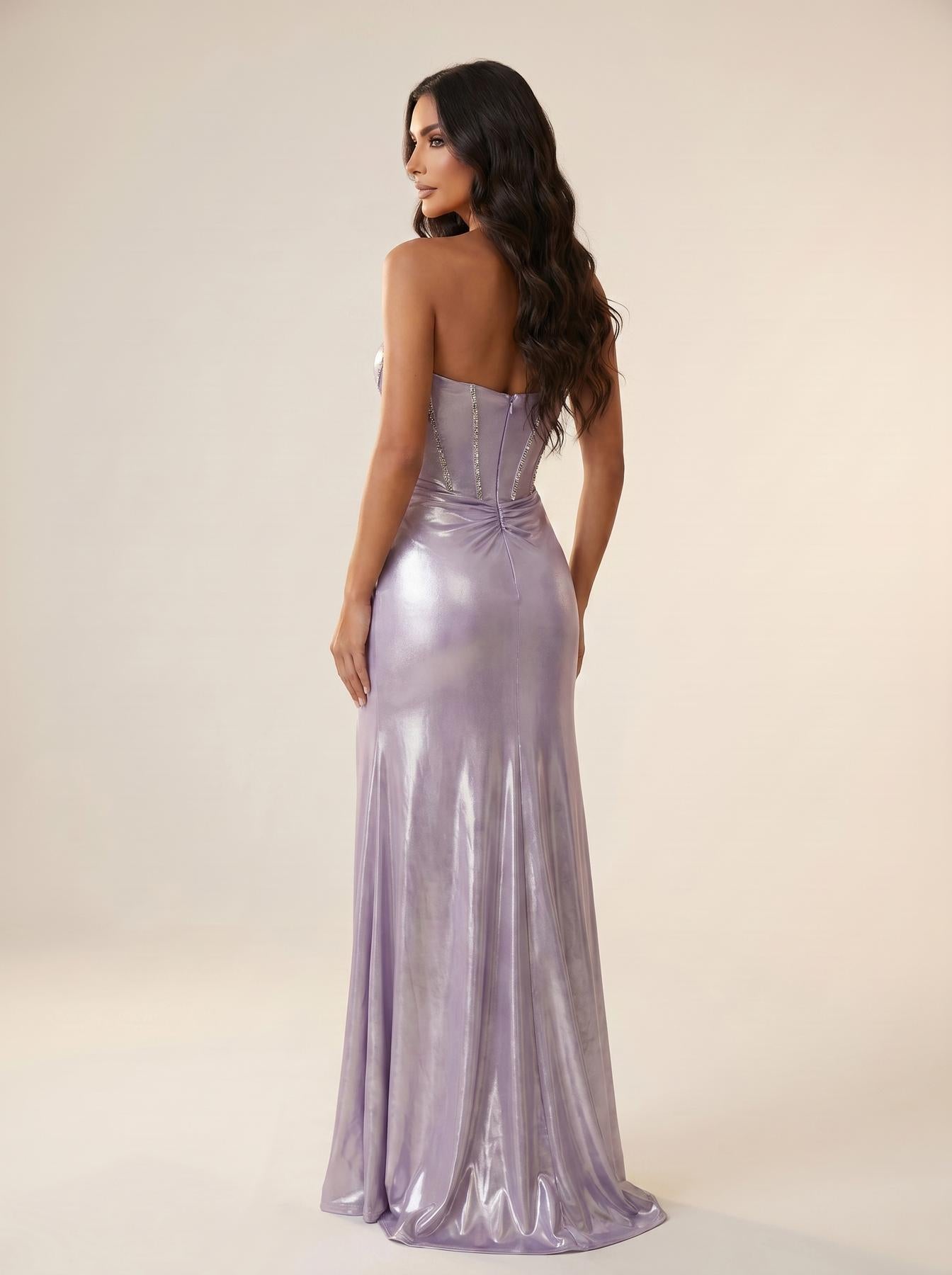 Strapless Curved Neck Floor-Length Satin Formal Sheath/Column Modessa Couture 26702