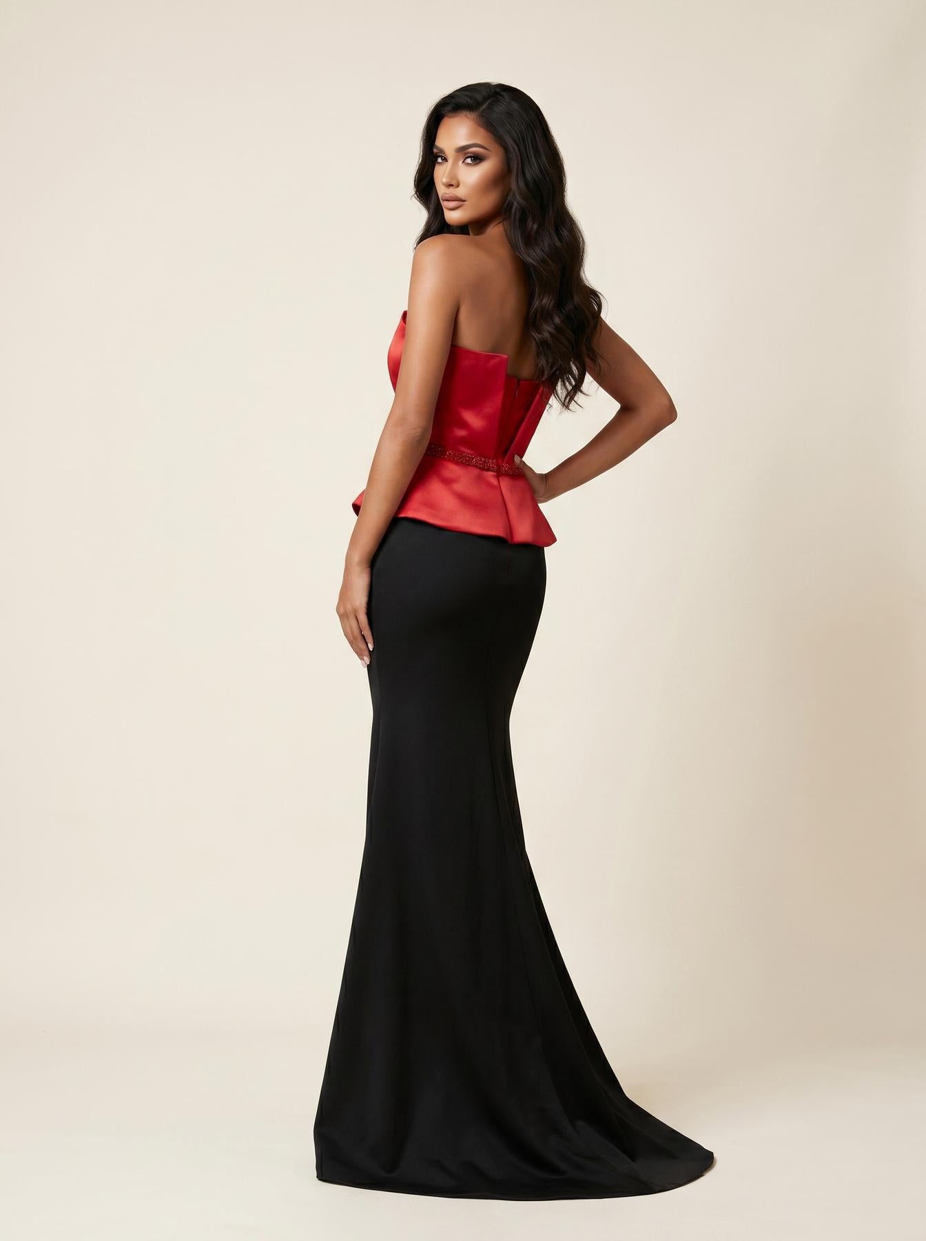 Strapless Straight Neck Floor-Length Satin Formal Mermaid Modessa Couture 26716