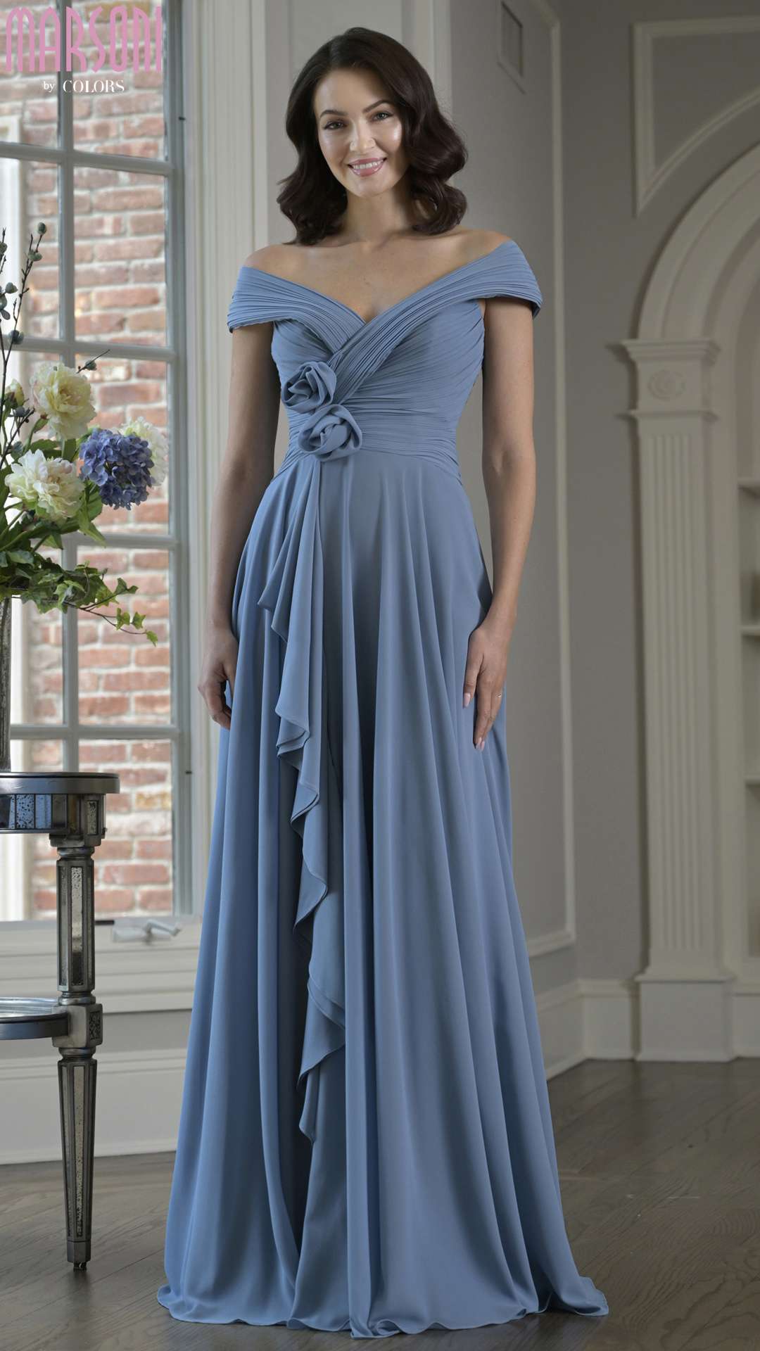 Formal Dresses Long 3D Floral Prom Ruffle Formal Dress Dusty Blue