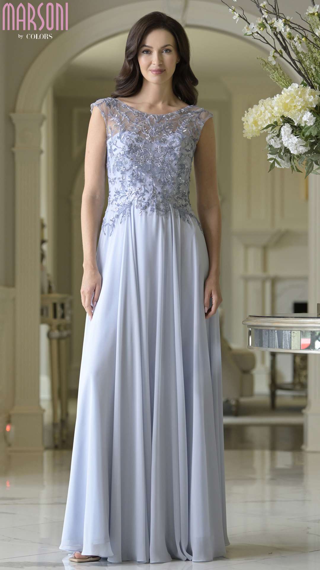 Formal Dresses Beaded Long Prom Lace A Line Formal Dress Dusty Blue