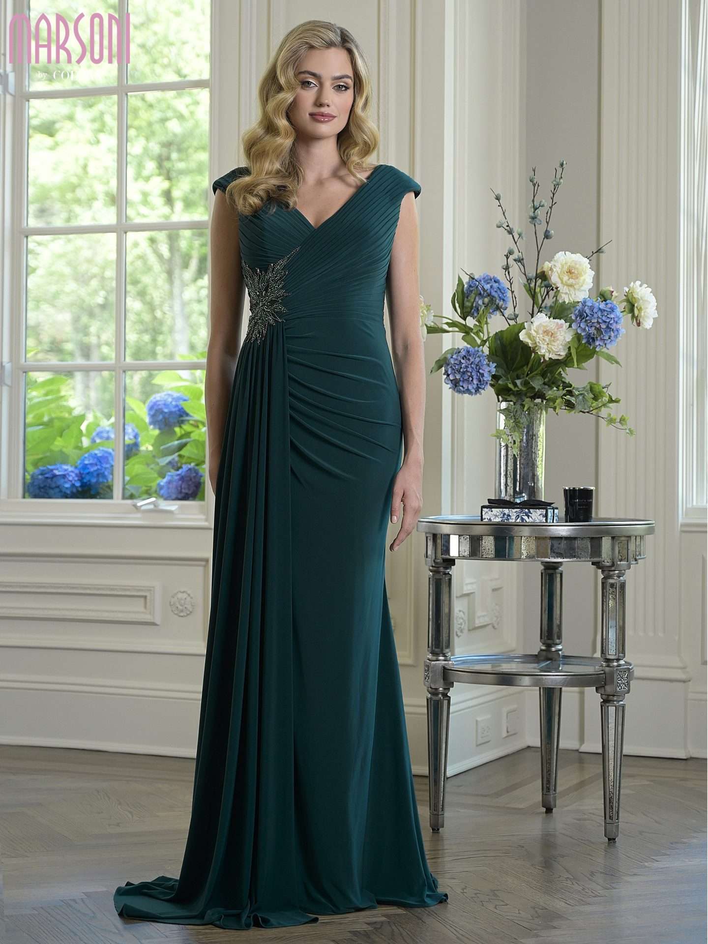 Mother of the Bride Dresses Long Formal Beaded Ruffle Mother of the Bride Dress Deep Green