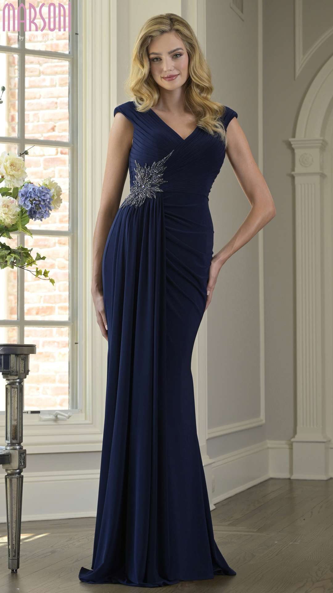 Mother of the Bride Dresses Long Formal Beaded Ruffle Mother of the Bride Dress Navy