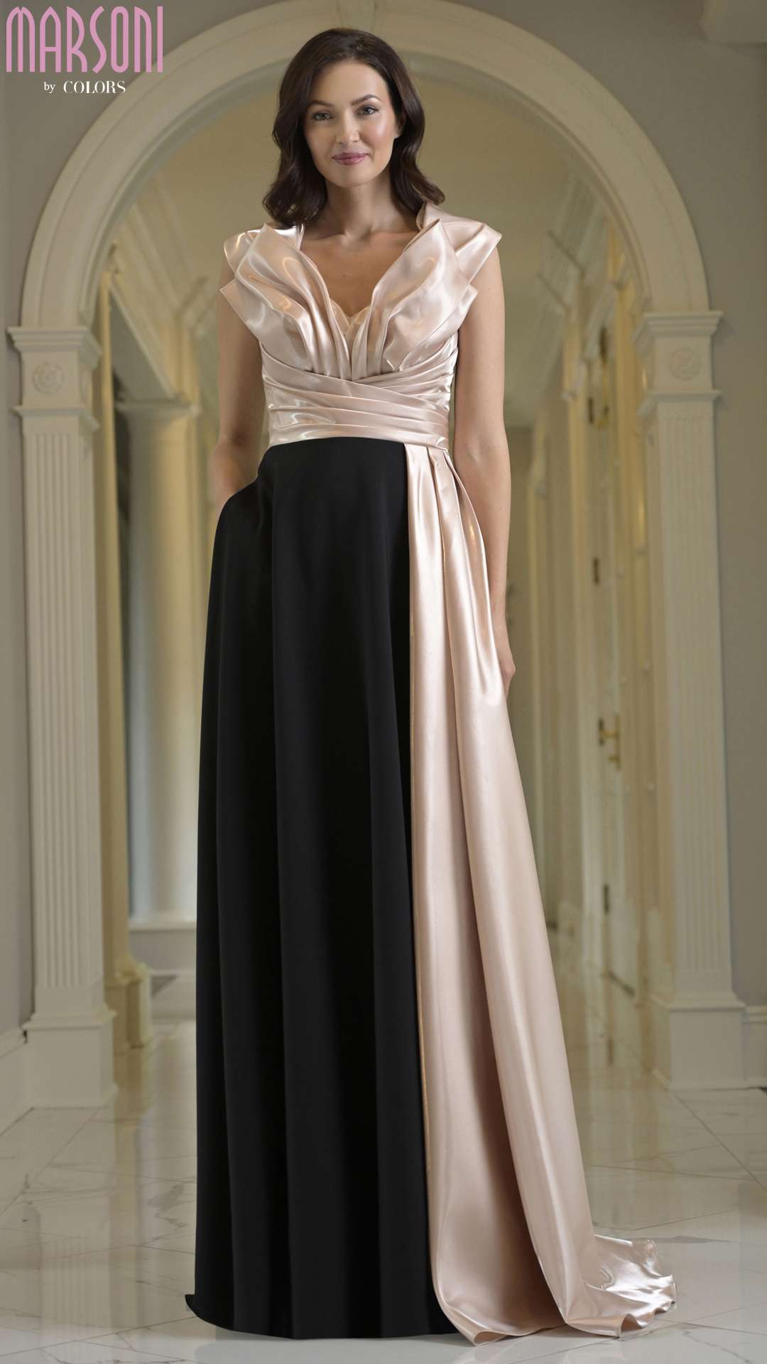 Formal Dresses Long Prom Ruffle A Line Formal Dress Black Champagne