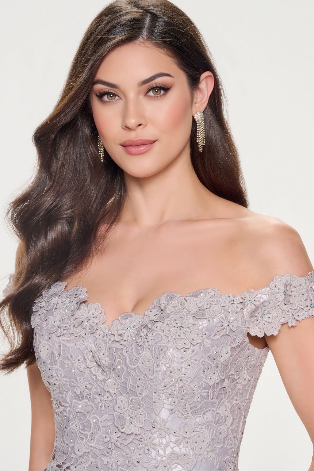 Formal Dresses Long Evening Fitted Mermaid Floral Formal Dress Pearl Gray