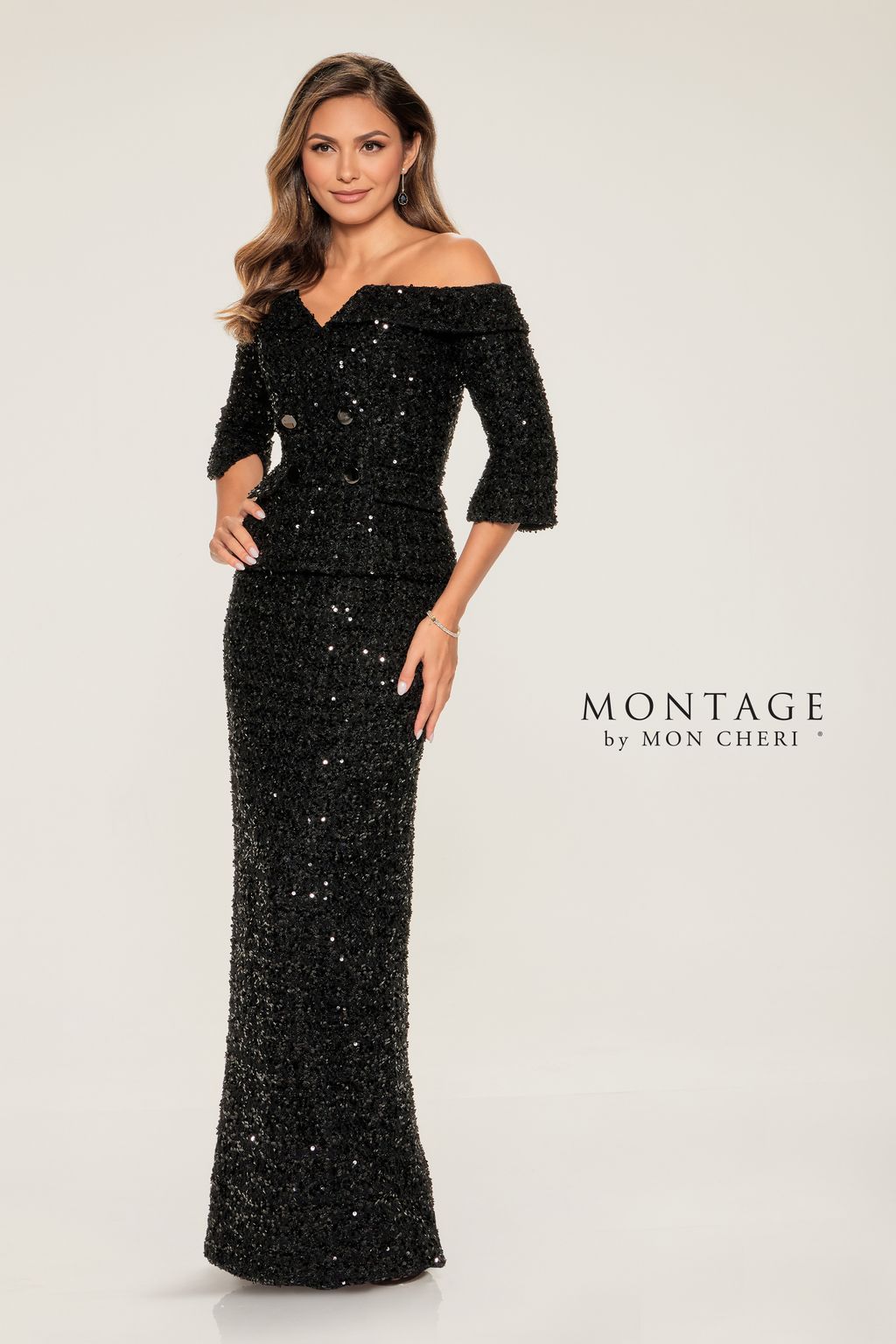 Pant Suit Long Wide Leg Sequin Mother of the Bride Formal Pant Suit Black