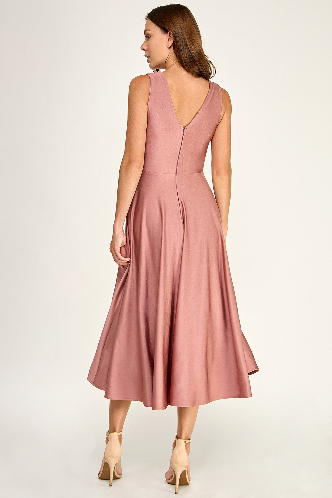 V-Neck Midi Satin Cocktail A-Line Lenovia 3131