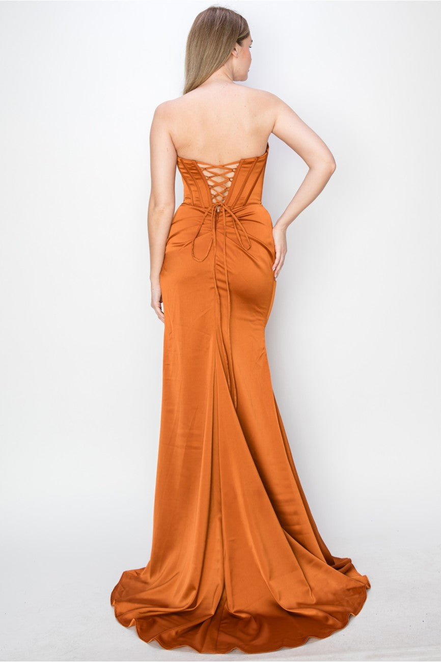 Prom Dresses Prom Fitted Long Formal Corset Evening Dress Copper